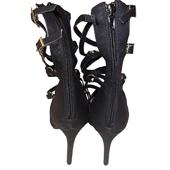Black Snakeskin Point Toe Stiletto Heels - Picture 5 of 5